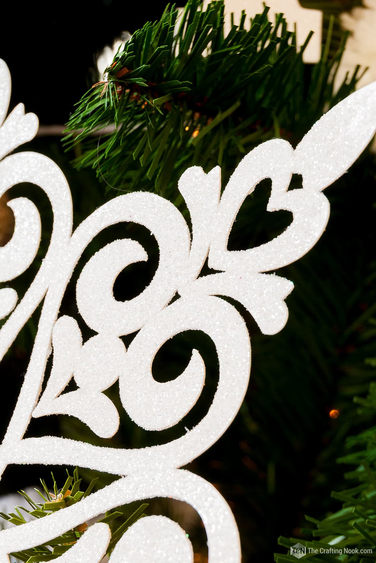 super closeup glittered snowflake paper ornaments