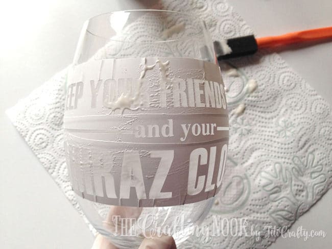  view of applying the etching cream to the glassware