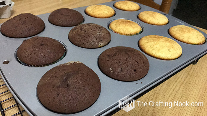 close-up view of the already baked cupcake in the cupcake pan
