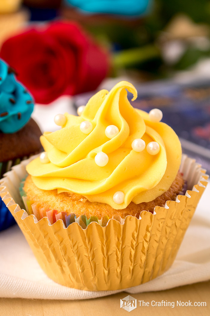 closeup of yellow The Grey Stuff Stuffed Cupcakes