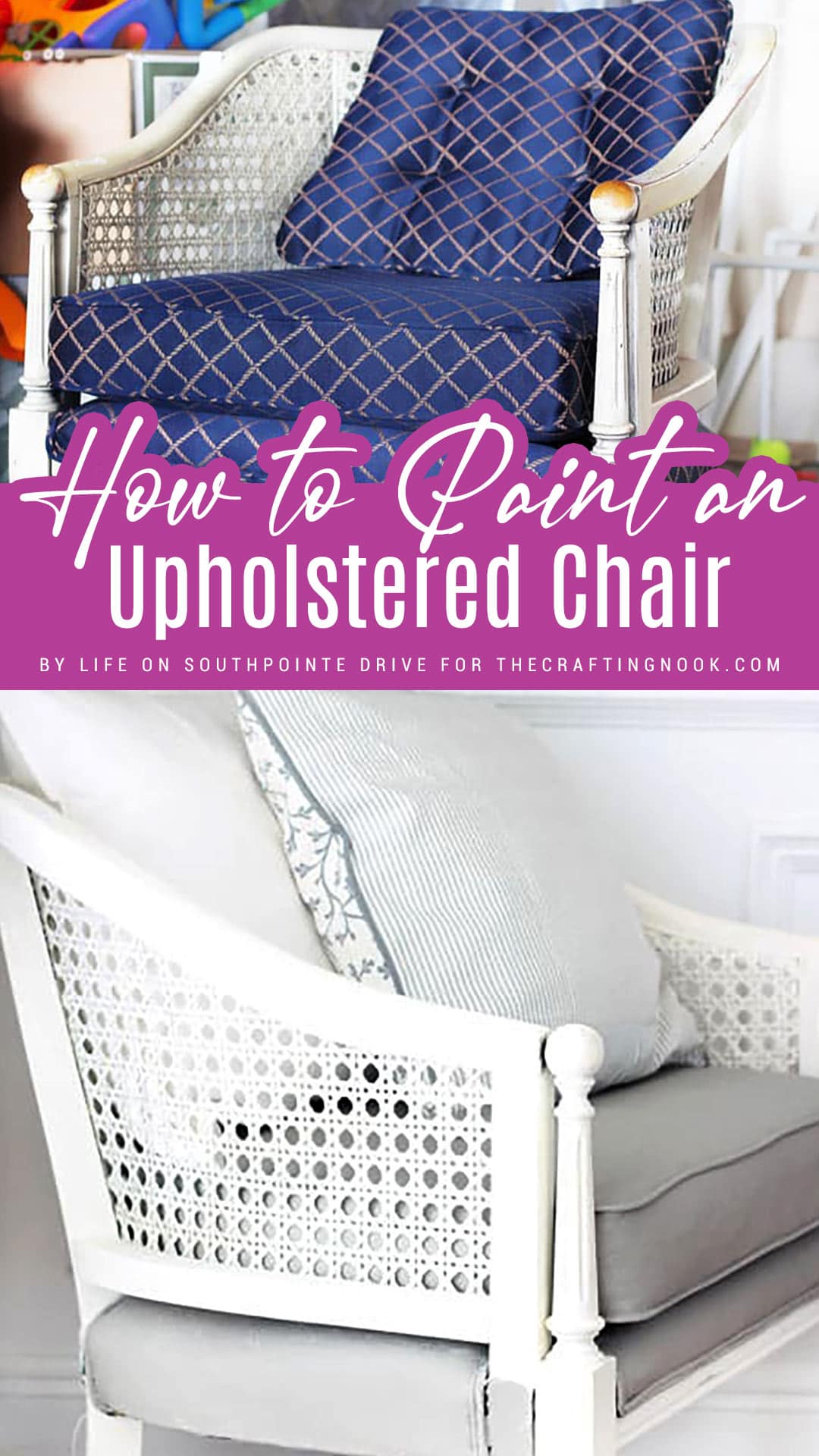 How to Paint an Upholstered Chair Pinterest image with title text overlay