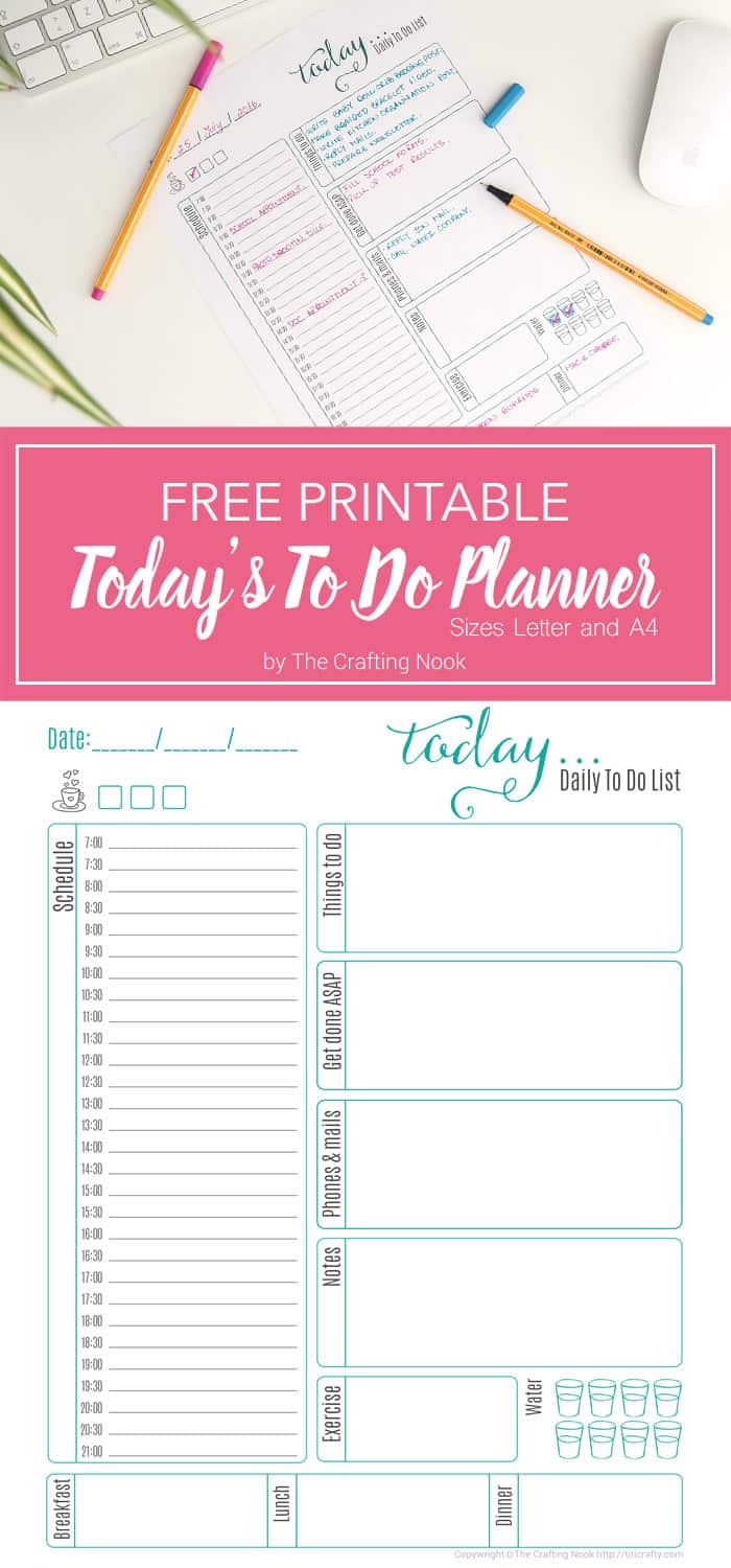 Free Today To Do Planner Printable Pinterest cover image with title text overlay