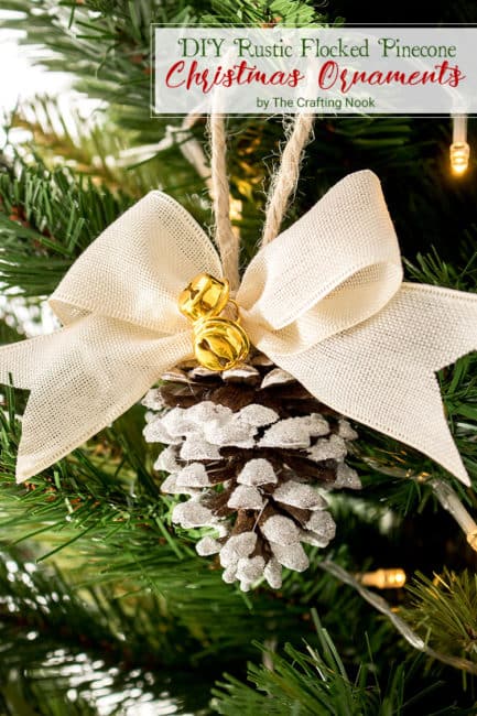 Cute DIY Rustic Flocked Pinecone Christmas Ornaments