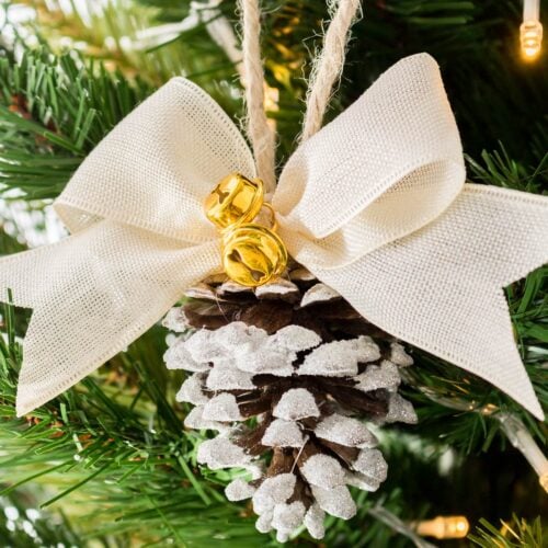 Cute DIY Rustic Flocked Pinecone Christmas Ornaments cover