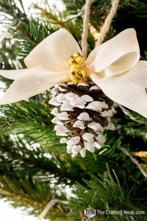 Rustic Flocked Pinecone Christmas Ornament ribbon