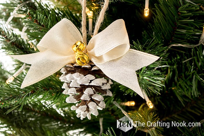 Rustic Flocked Pinecone Christmas Ornament Jingle Bells