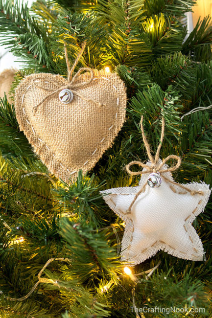 DIY Rustic Burlap Christmas Ornaments on the tree cover Image