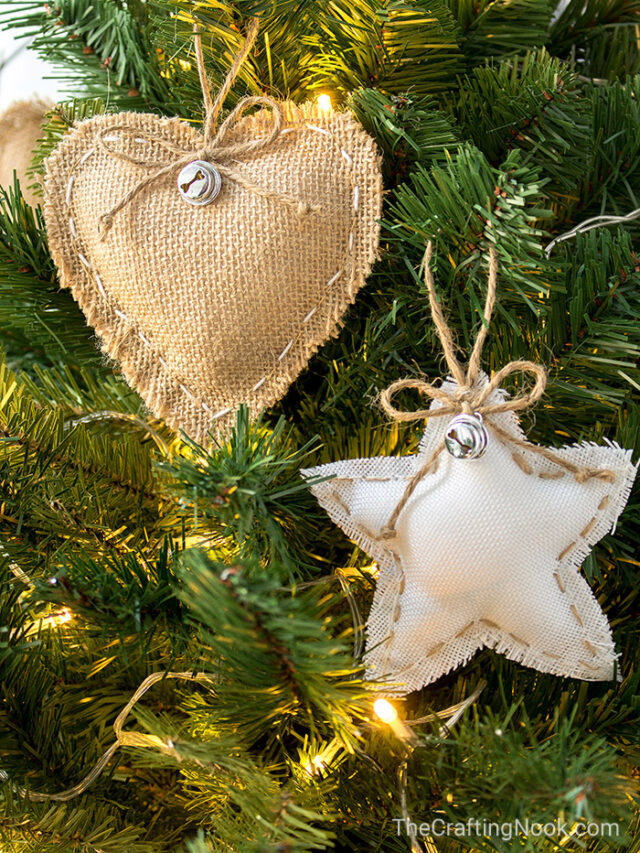 STR Rustic Hearts and Stars Burlap Christmas Ornaments
