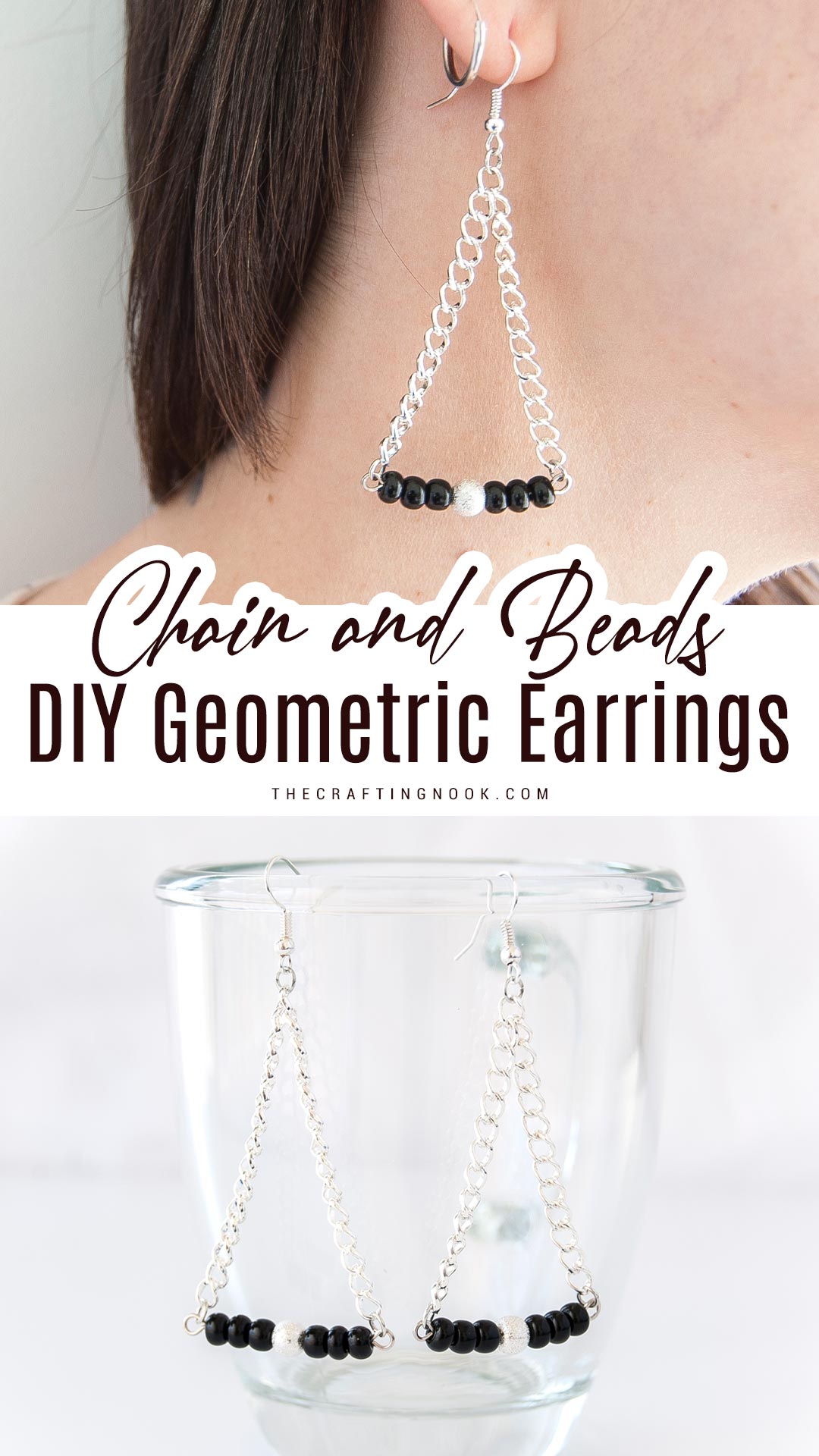 DIY Black and Silver Geometric Earrings Pinterest Image with title text overlay