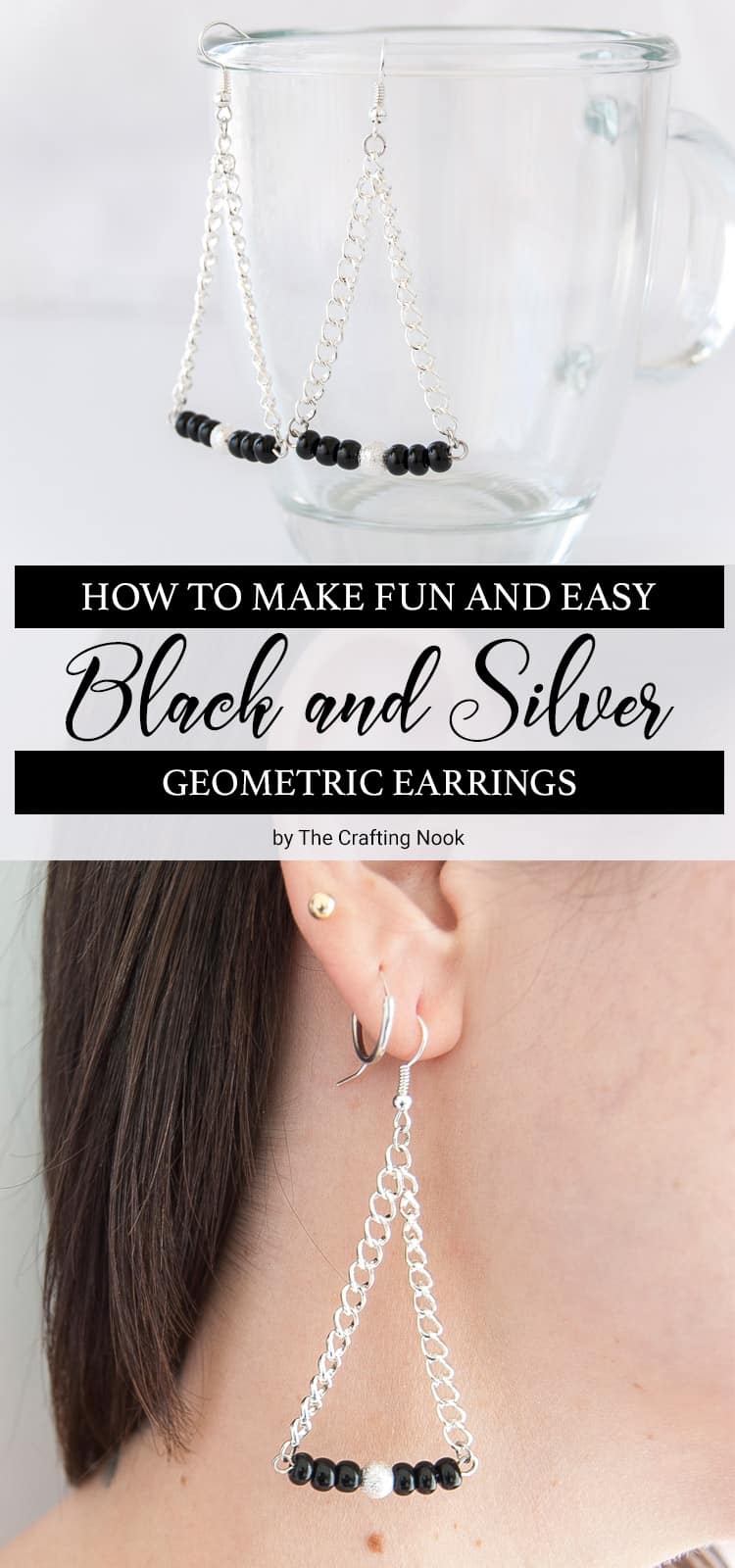 DIY Black and Silver Geometric Earrings pinterest image