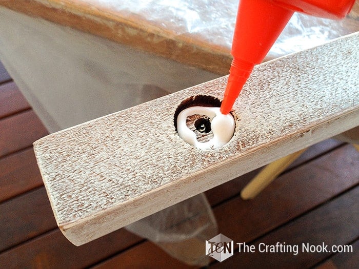 closer view of hole with wood glue