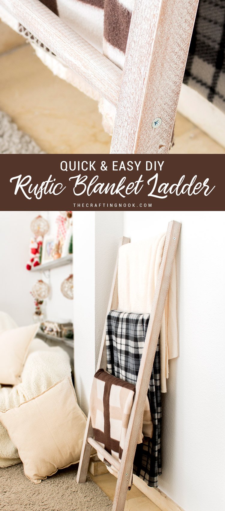 Quick & Easy DIY Rustic Blanket Ladder pinterest image 