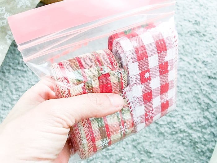 Fabric ribbons or banners on Ziplock bag