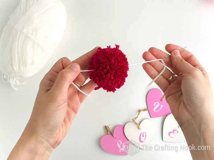 1pc Valentine's Day Pink Pom Pom Garland, Elastic Cord For Diy