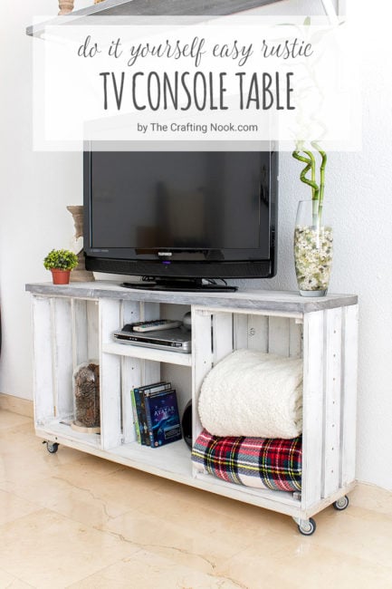 DIY Easy Rustic TV Console Table Tutorial cover image with title text overlay