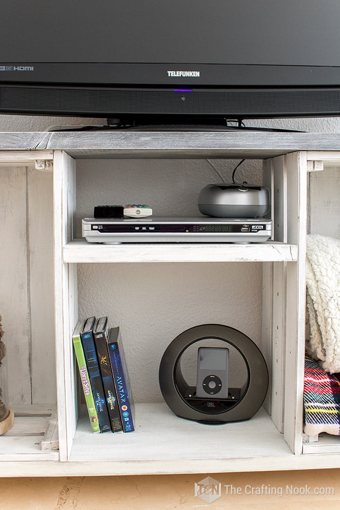 DIY Farmhouse TV Stand and the entertainment center space below