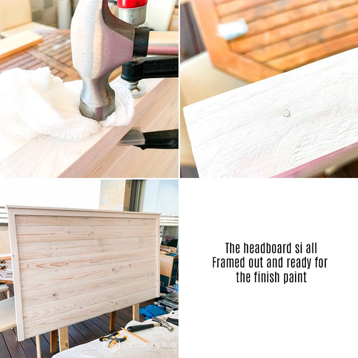 Collage of images of the finished process of assembling the headboard