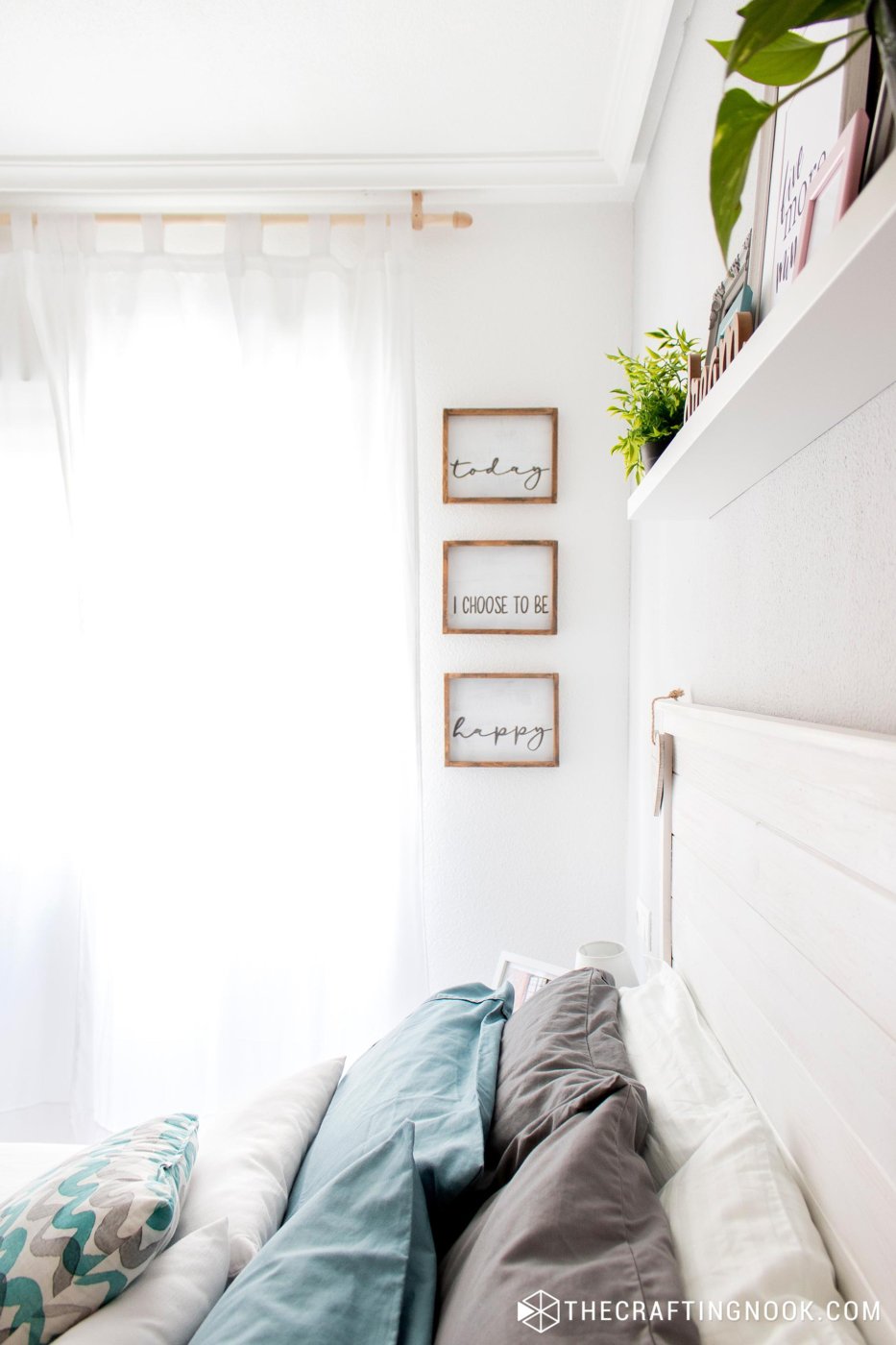 Front view from the other side of the bed or the Farmhouse DIY Wood Signs