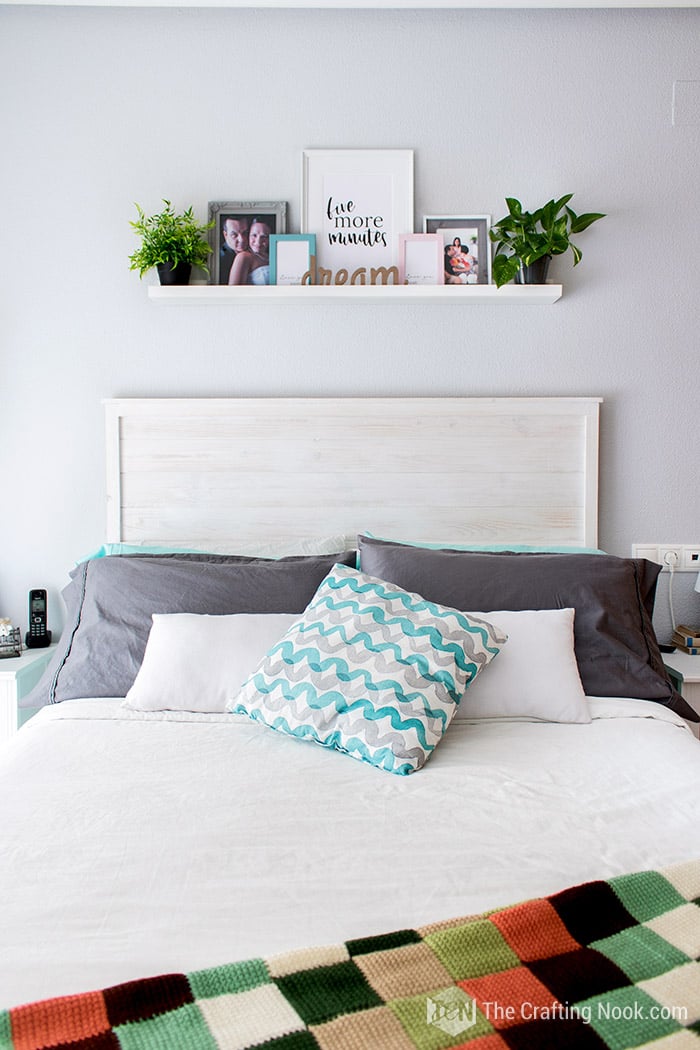 The Wooden Headboard installed in our bedroom view from the front