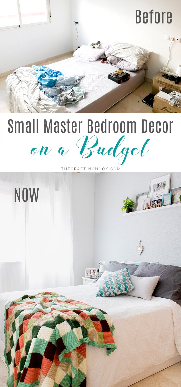 Small Master Bedroom Decor on a Budget (The Before and NOW) pinterest image