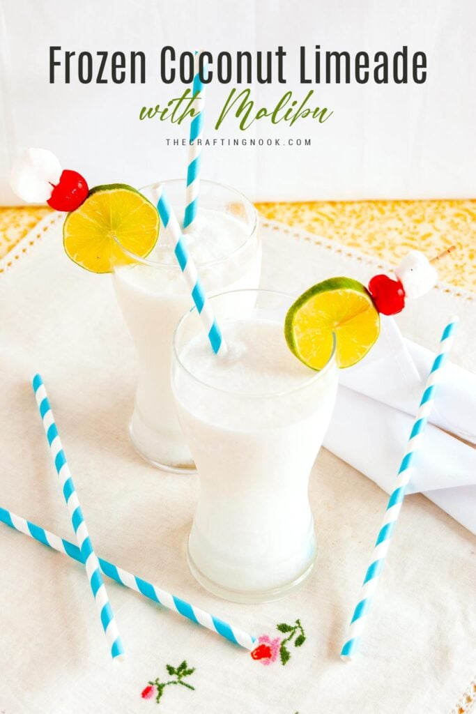 Frozen coconut limeade Drink with Malibu Recipe cover image with title text overlay