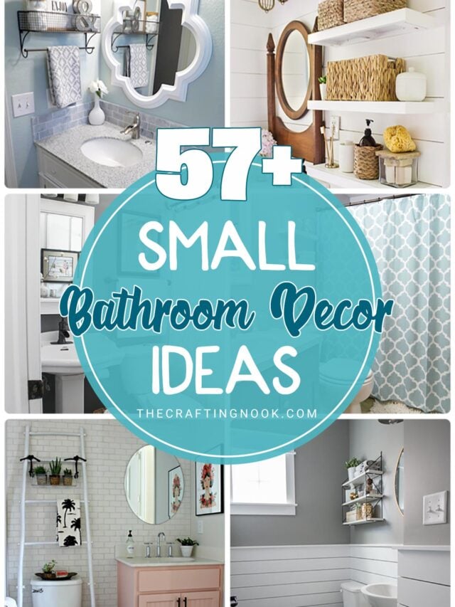 57+ Small Bathroom Decor Ideas Cover Image with collage and title text overlay