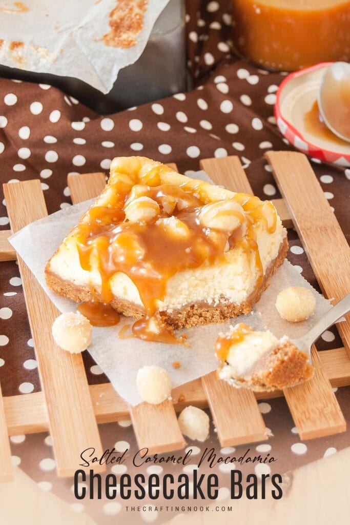 Delicious Salted Caramel Macadamia Cheesecake Bars cover image with text overlay