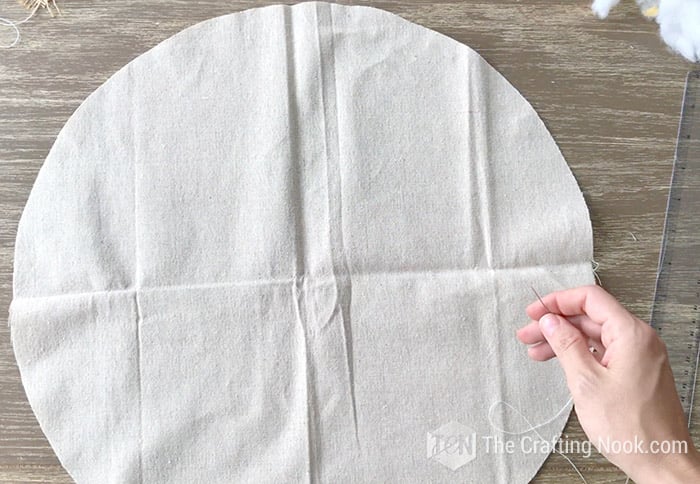 A circle of fabric on a table.