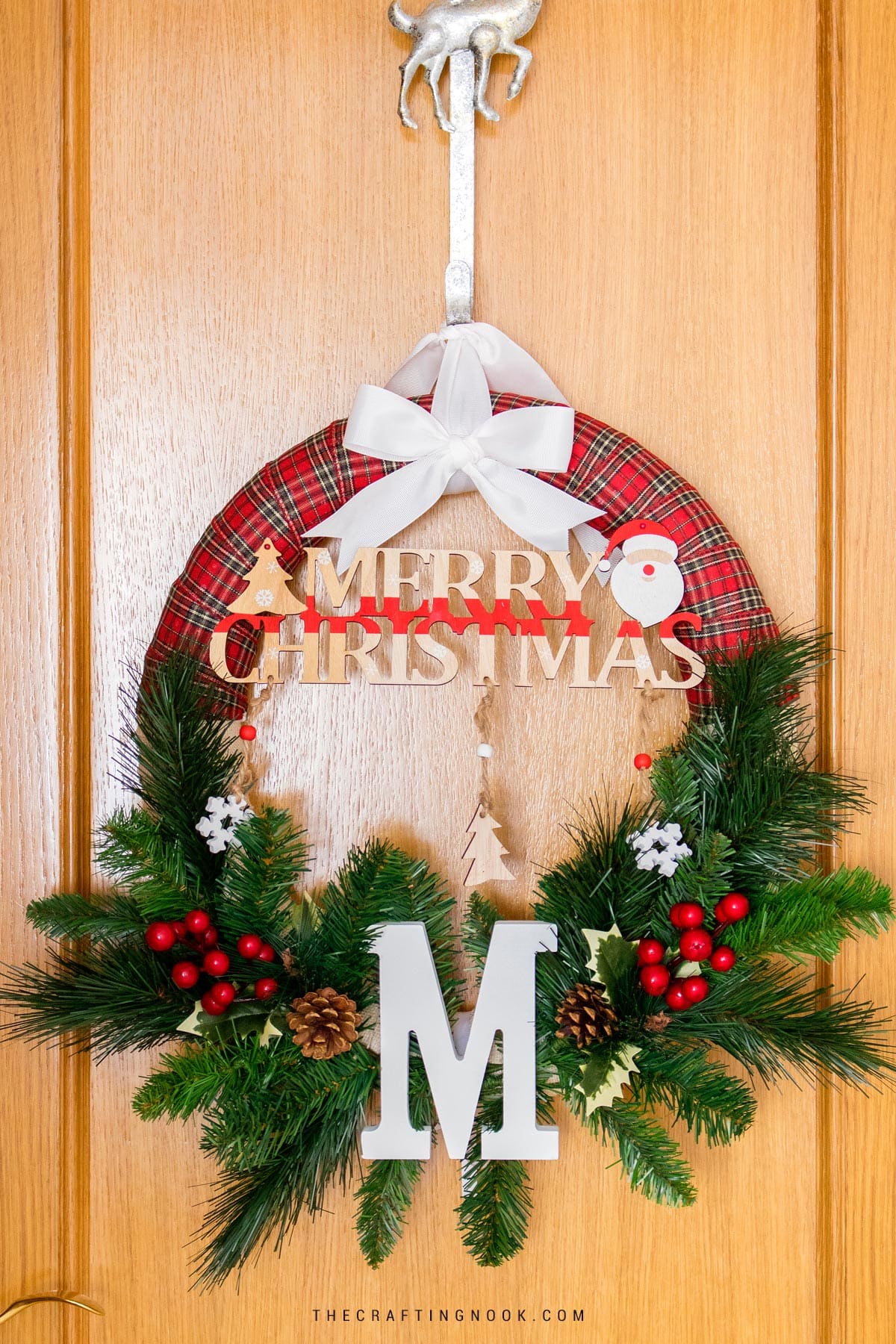 Christmas Buffalo Plaid Wreath diy with Monogram hanging on the door image cover