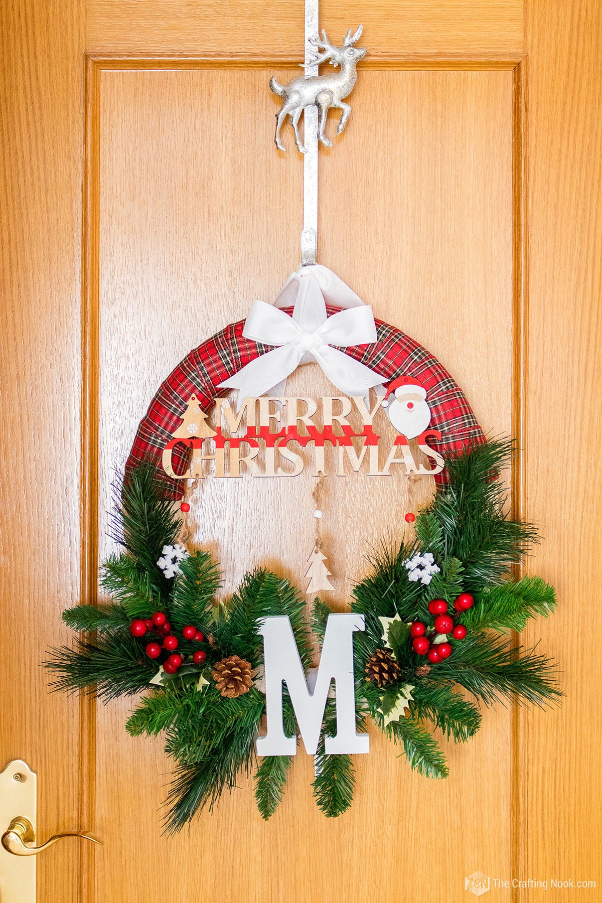 Buffalo Plaid Christmas Wreath on door