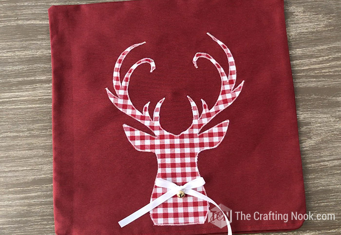 One of the Reindeer Applique Plaid Christmas Pillows finshed and ready to rock