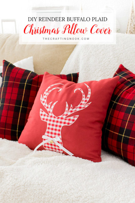 DIY Reindeer Buffalo Plaid Christmas Pillow Cover