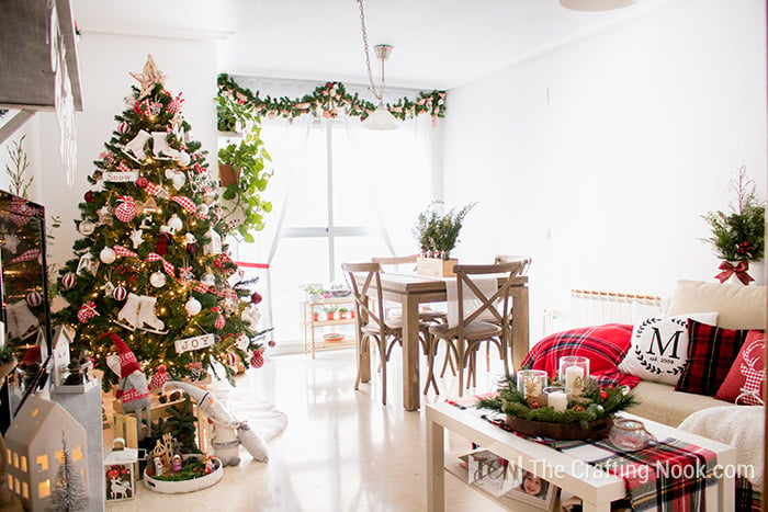 Red and White Buffalo Plaid Christmas living room