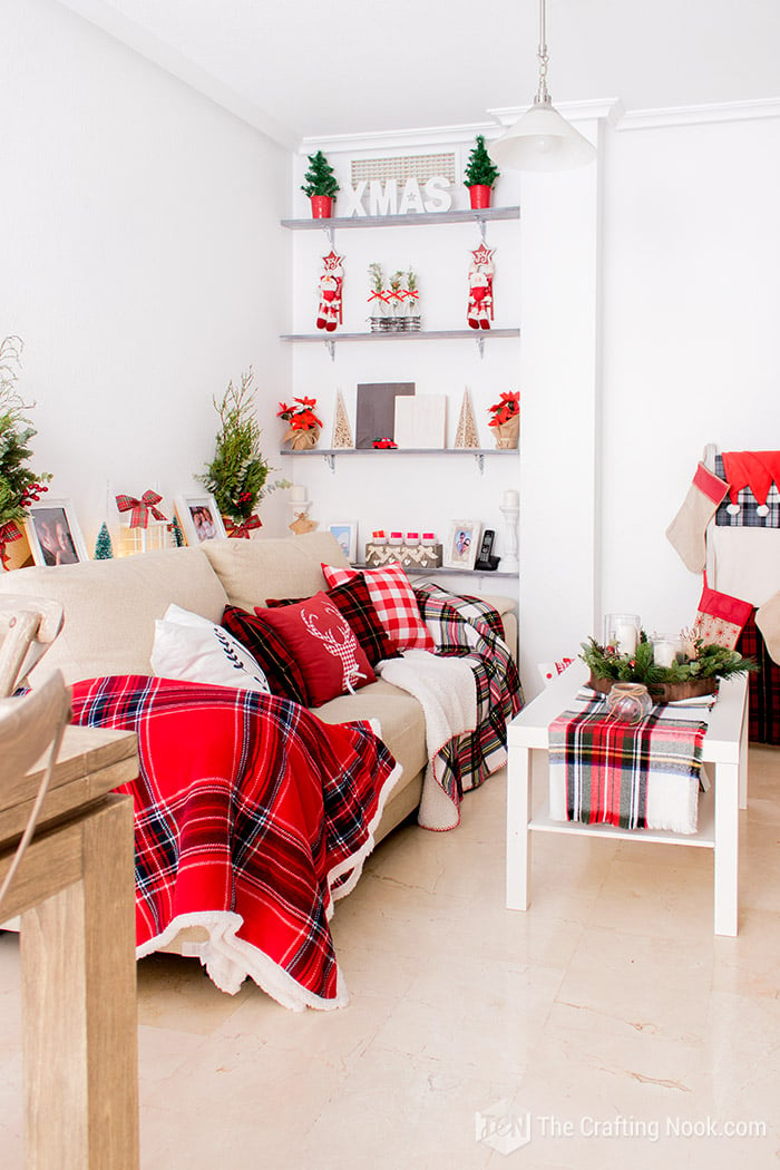 view of Red and White Buffalo Plaid Christmas Home Tour living room