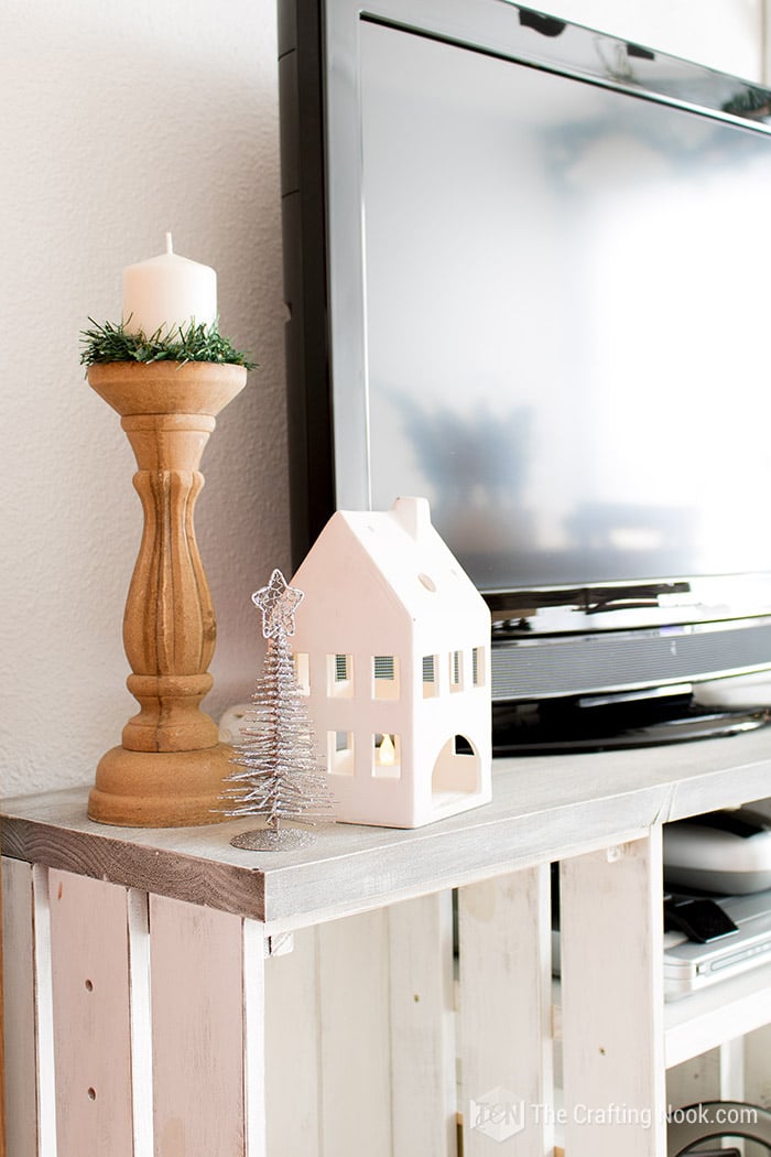 closeup of The TV console table corner  decor