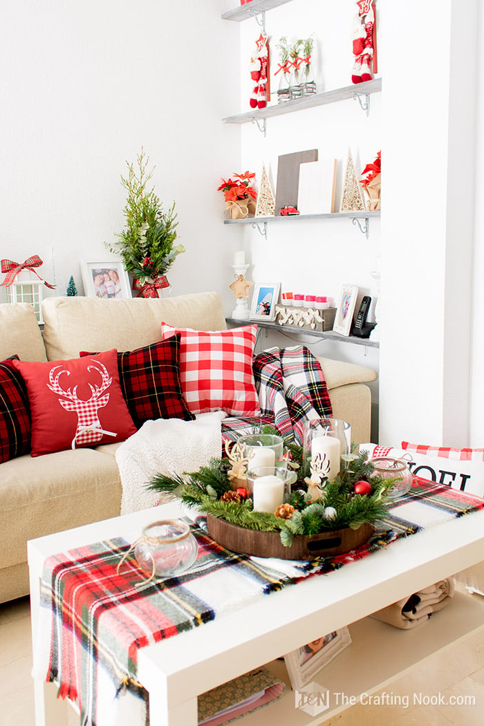 view of caffe table and sofa with a lot of decorations