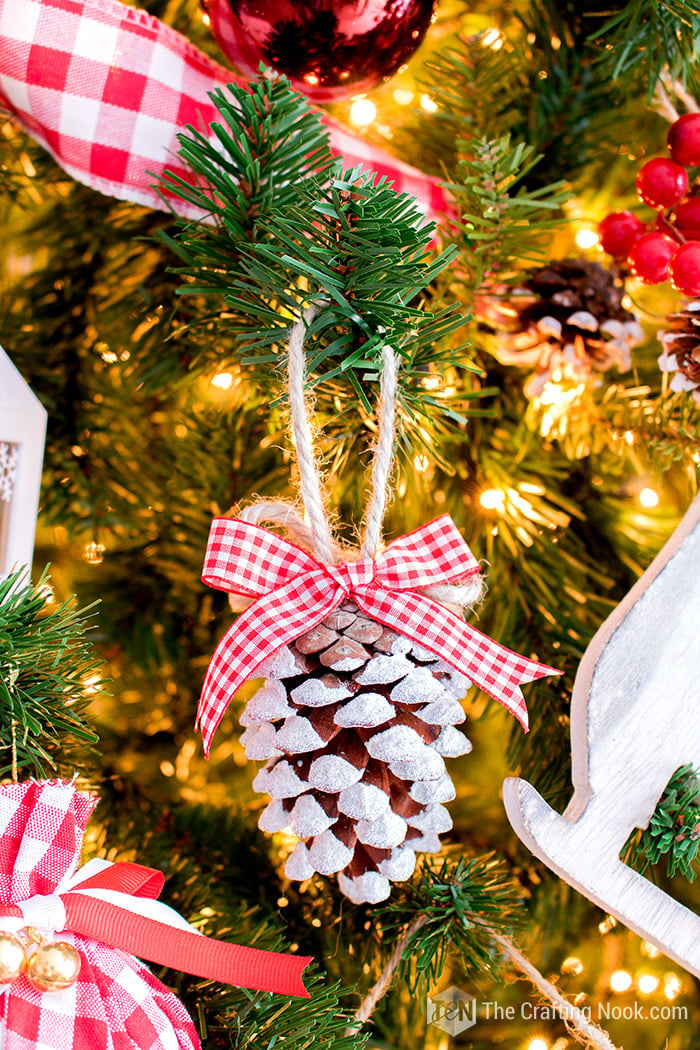 close up of  Rustic flocked pinecones