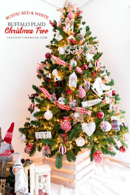 Rustic Red and white Buffalo Plaid Christmas Tree