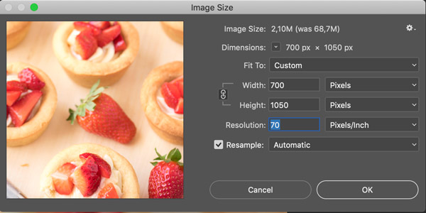 screenshot of Image resizing dialog box