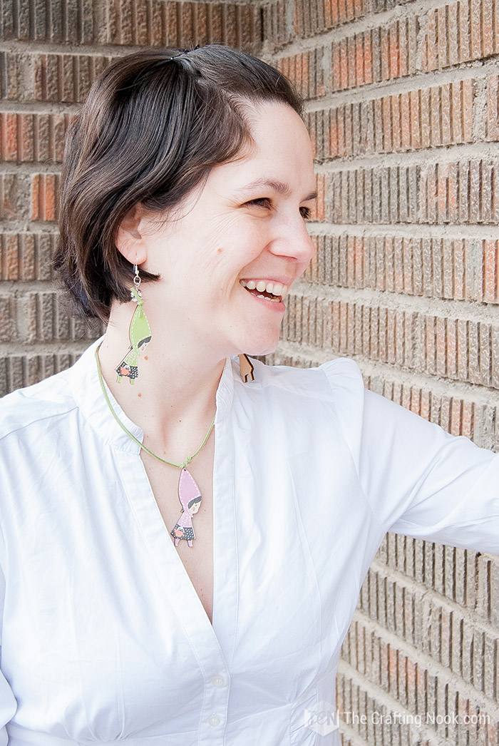 Me modeling my new Simple DIY Leather Necklace with Wooden Charm and Earrings