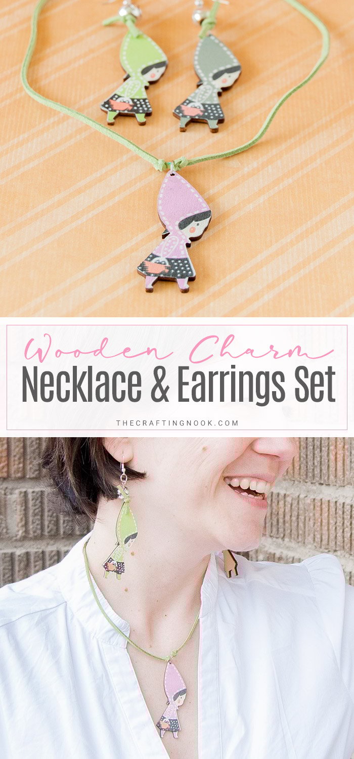Wooden Charm Necklace and Earrings Set Beautiful