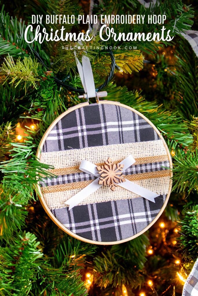 Buffalo Plaid Embroidery Hoop Christmas Ornaments DIY Cover Image with title text overlay