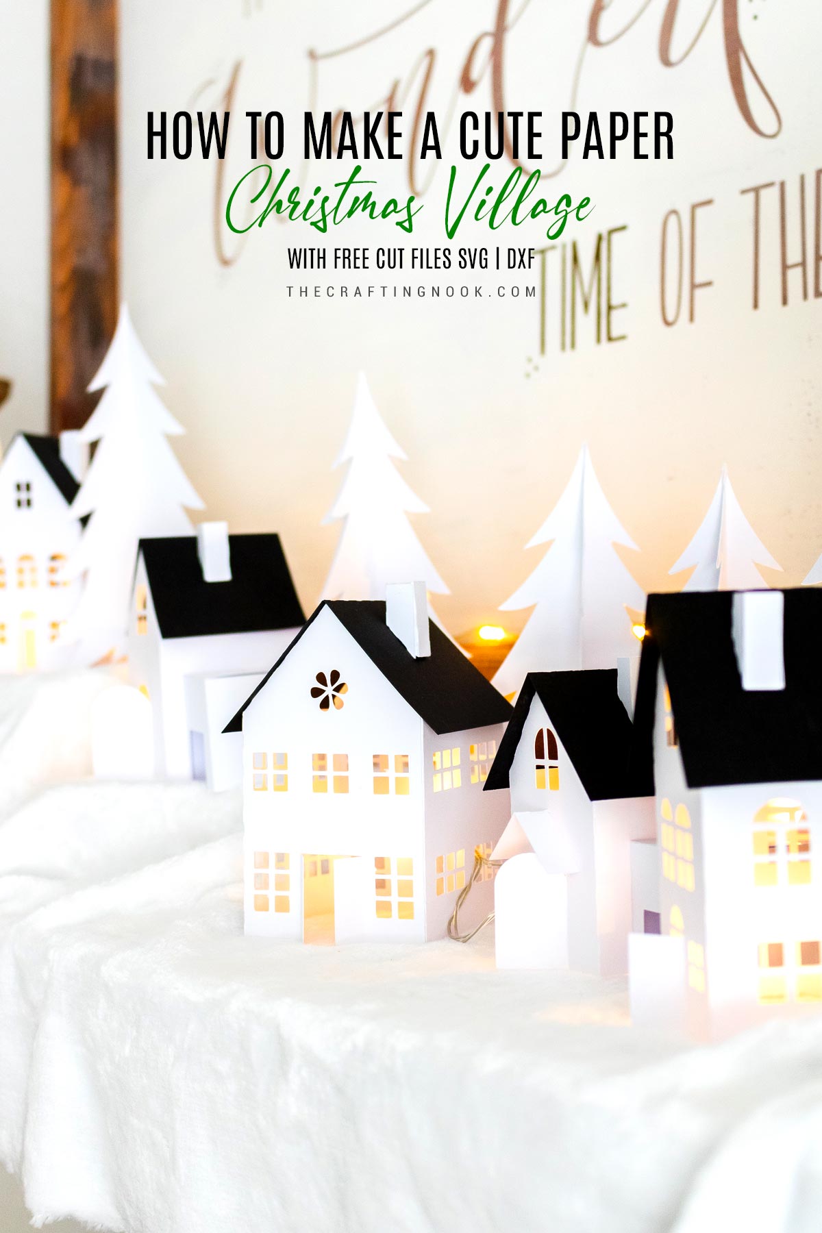 DIY Paper Christmas Village (+ Free Cut Files) On my mantel Cover image with title text overlay