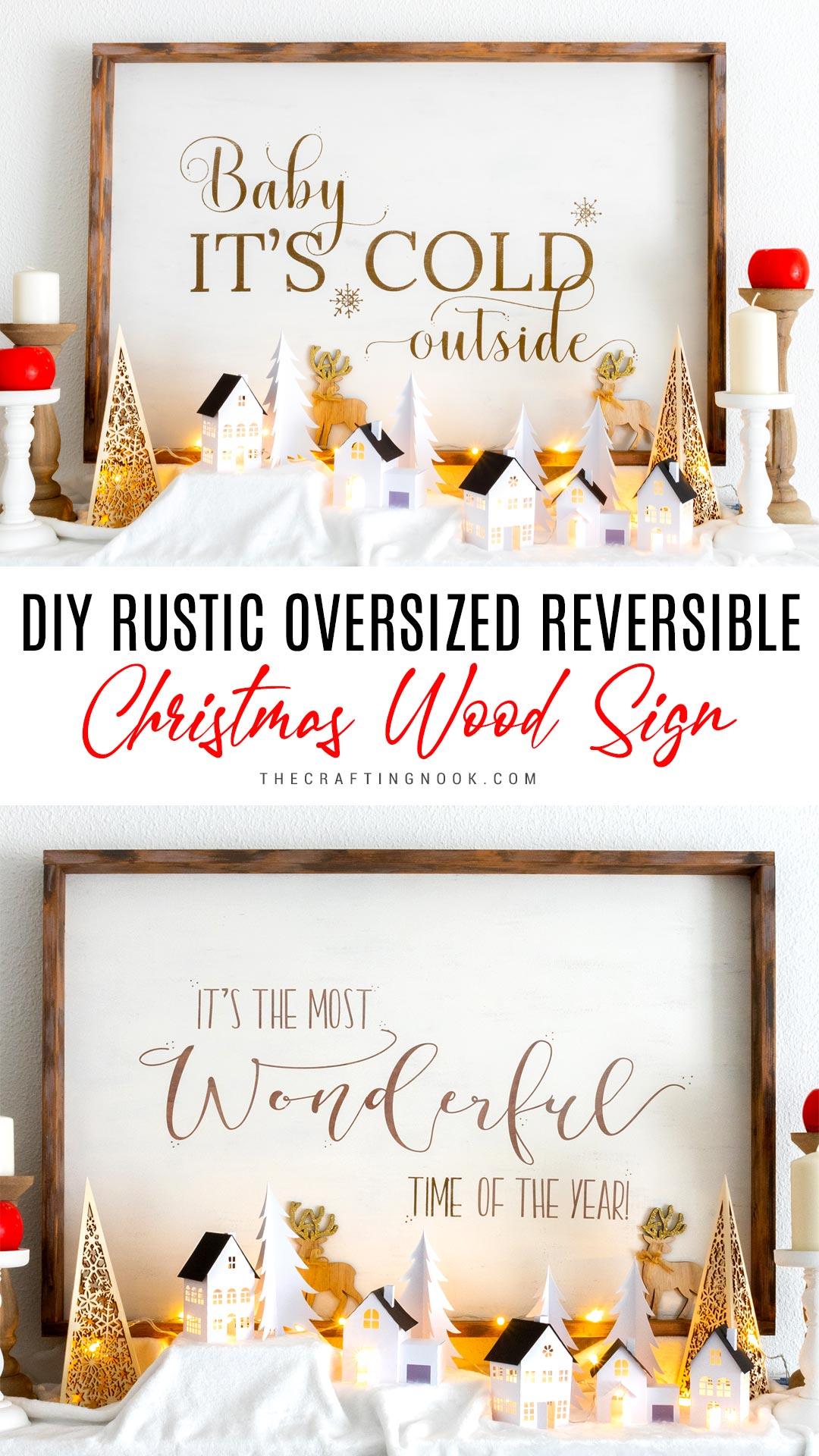 DIY Rustic Oversized Reversible Farmhouse Christmas Wood Signs Pinterest with tittle text overlay