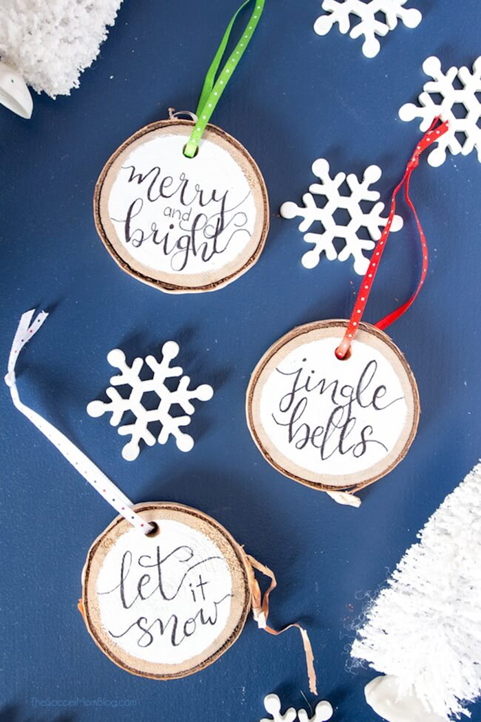 Hand Lettered Wood Slice Christmas Ornaments (with Video) by The Soccer Mom Blog