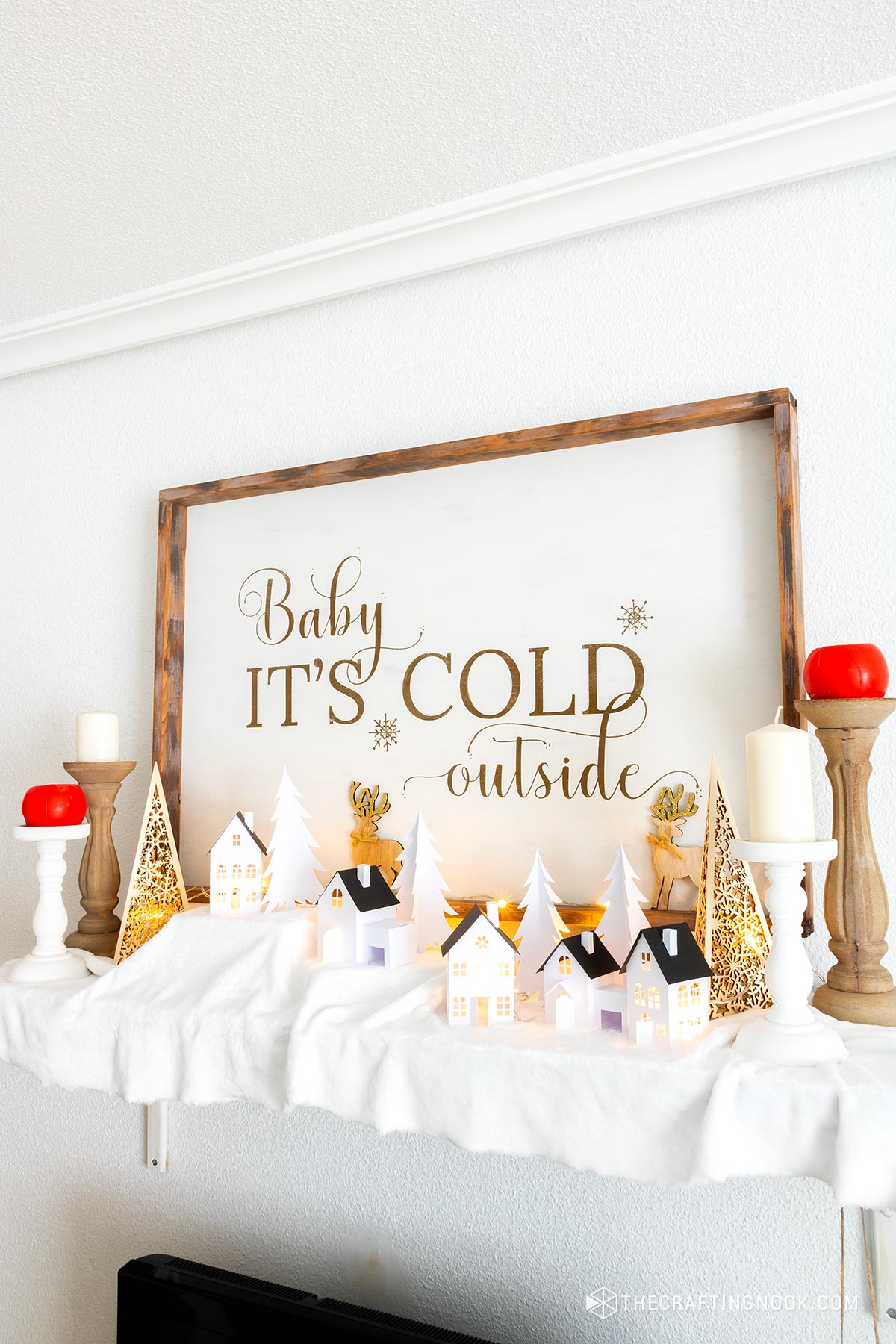 Christmas Wood Sign on mantel