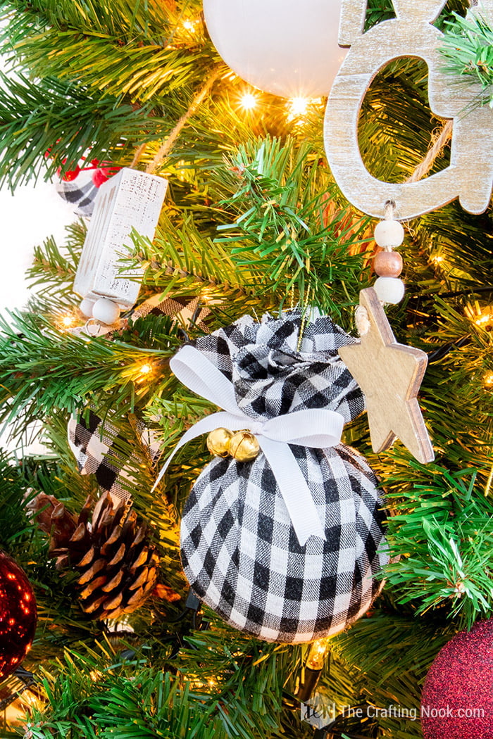 Black and White Buffalo Check Christmas Tree Ornament Bauble