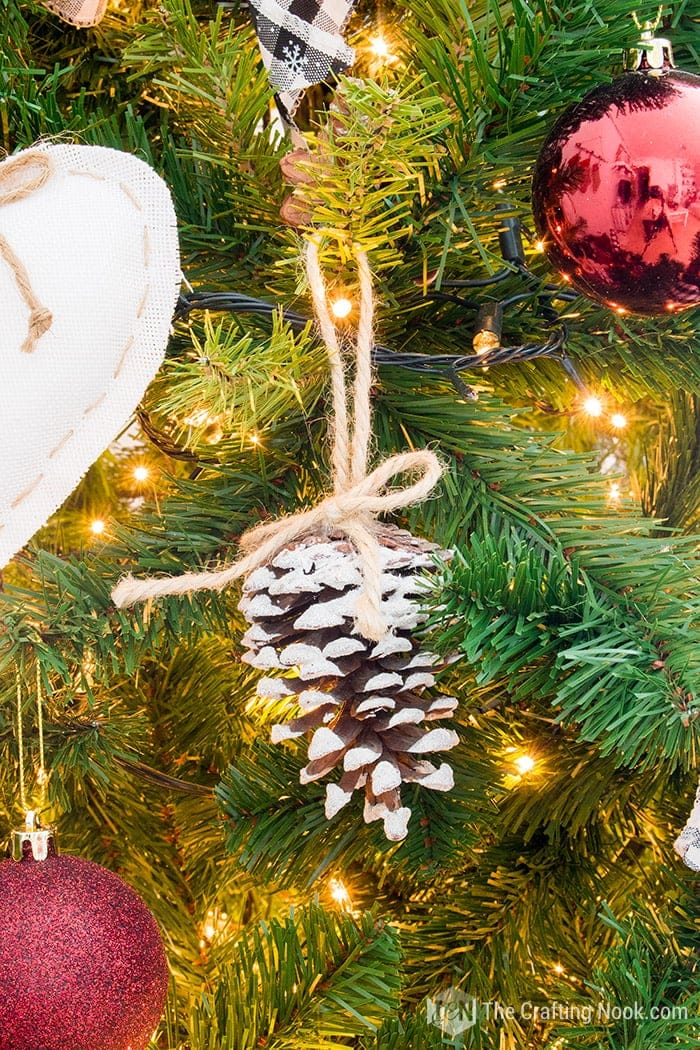 close up of  Rustic flocked pinecones