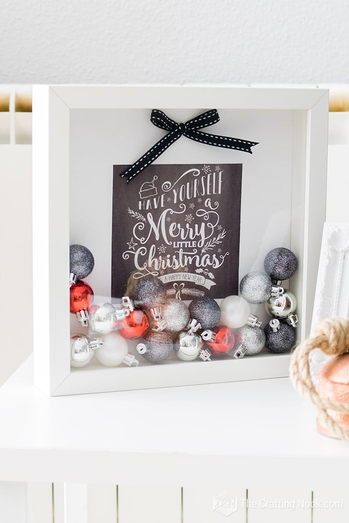 DIY Red and Gold Christmas Ornament Shadow Box - The Crafting Nook