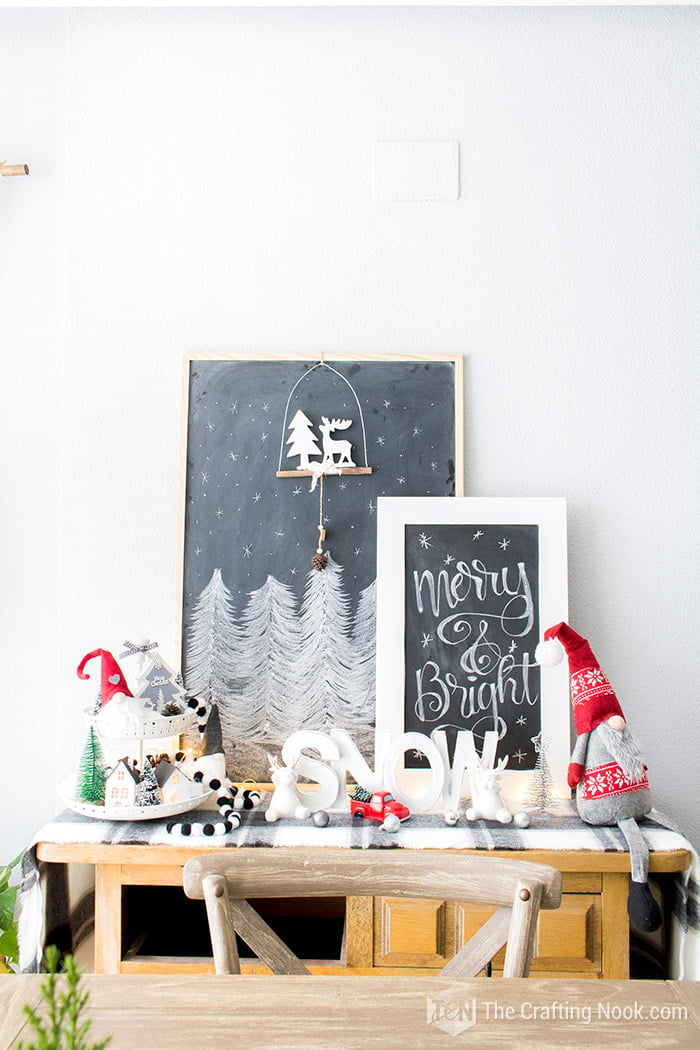 Black and White Buffalo Plaid Christmas Home Tour Sideboard